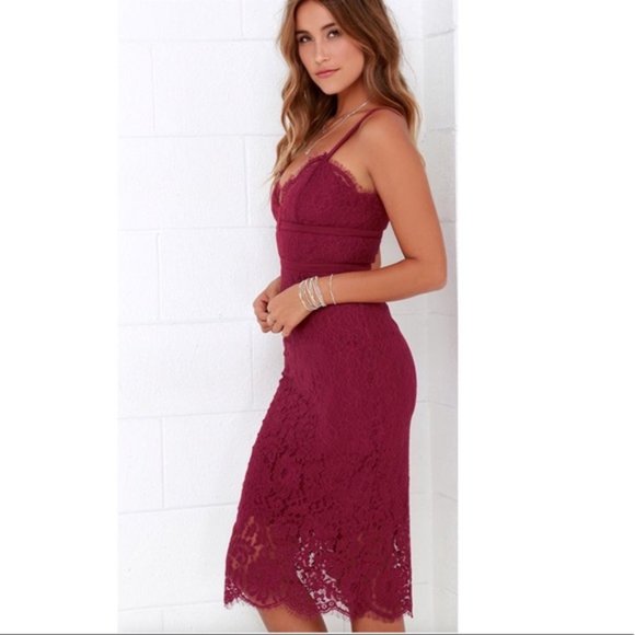 Keepsake the Label Berry Red Burgundy Lace Corset Dress Sweetheart Midi XS - Picture 9 of 11